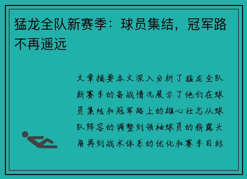 猛龙全队新赛季：球员集结，冠军路不再遥远