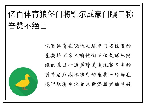 亿百体育狼堡门将凯尔成豪门瞩目称誉赞不绝口