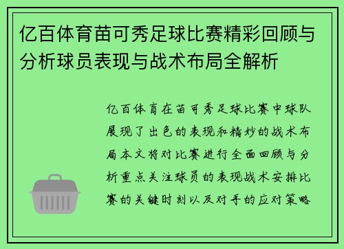 亿百体育苗可秀足球比赛精彩回顾与分析球员表现与战术布局全解析